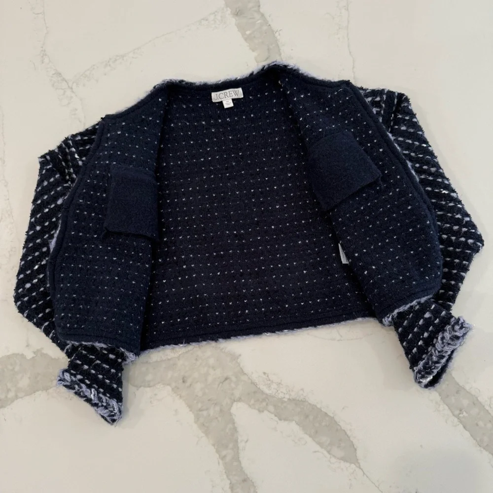 J. Crew Cropped Lady Jacket Marled Yarn Women’s XS Blue Hook & Eye Closure Knit - Picture 5 of 7